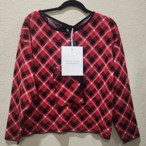 Adrienne Vittadini Red and Black Checkered Sweater With Matching Wristlet Set.